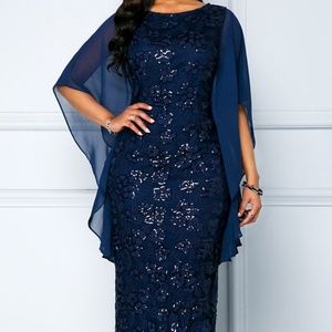 Navy Sequin Lace Maxi Dress